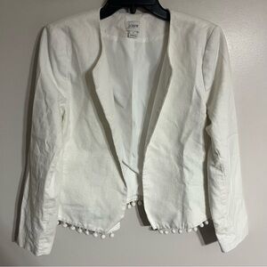 Women’s J CREW Linen Blend Blazer Cambell Pom-Pom White Jacket Size Medium